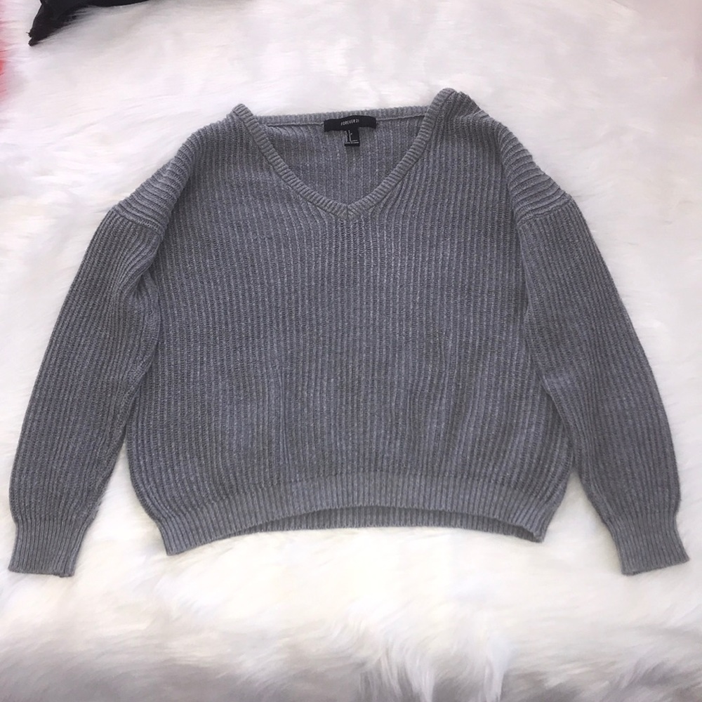 -Gray V-Neck Long Sleeve!-